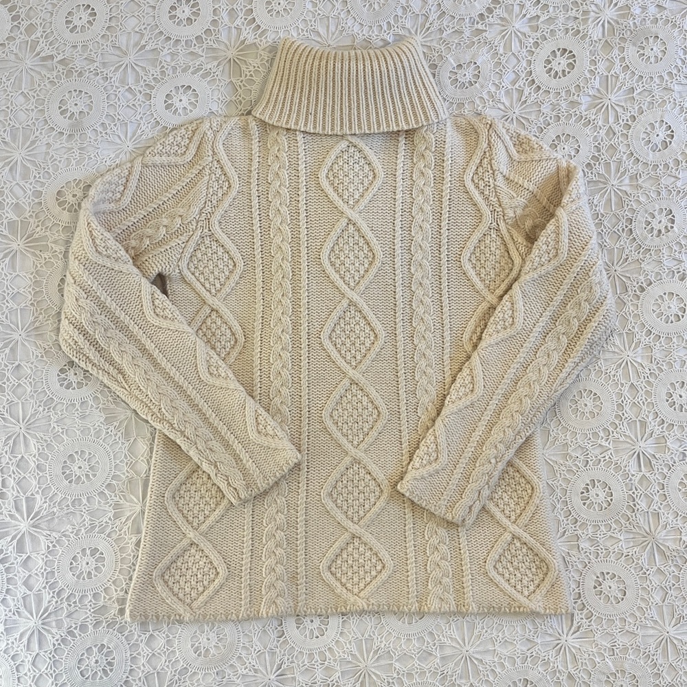Eddie Bauer wall Argyle fisherman knit turtleneck sweater